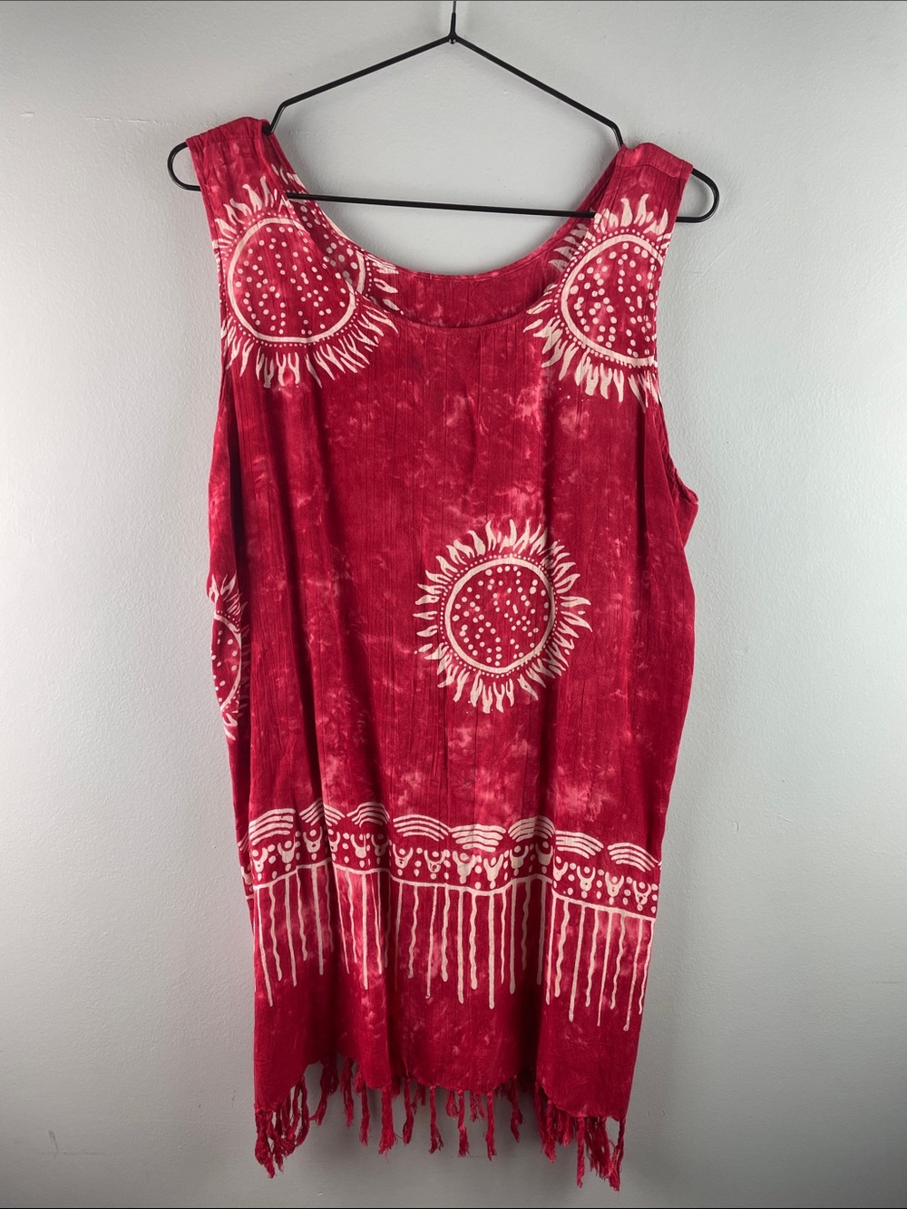 Boho Tie-Dye Sunburst Red Tunic Top